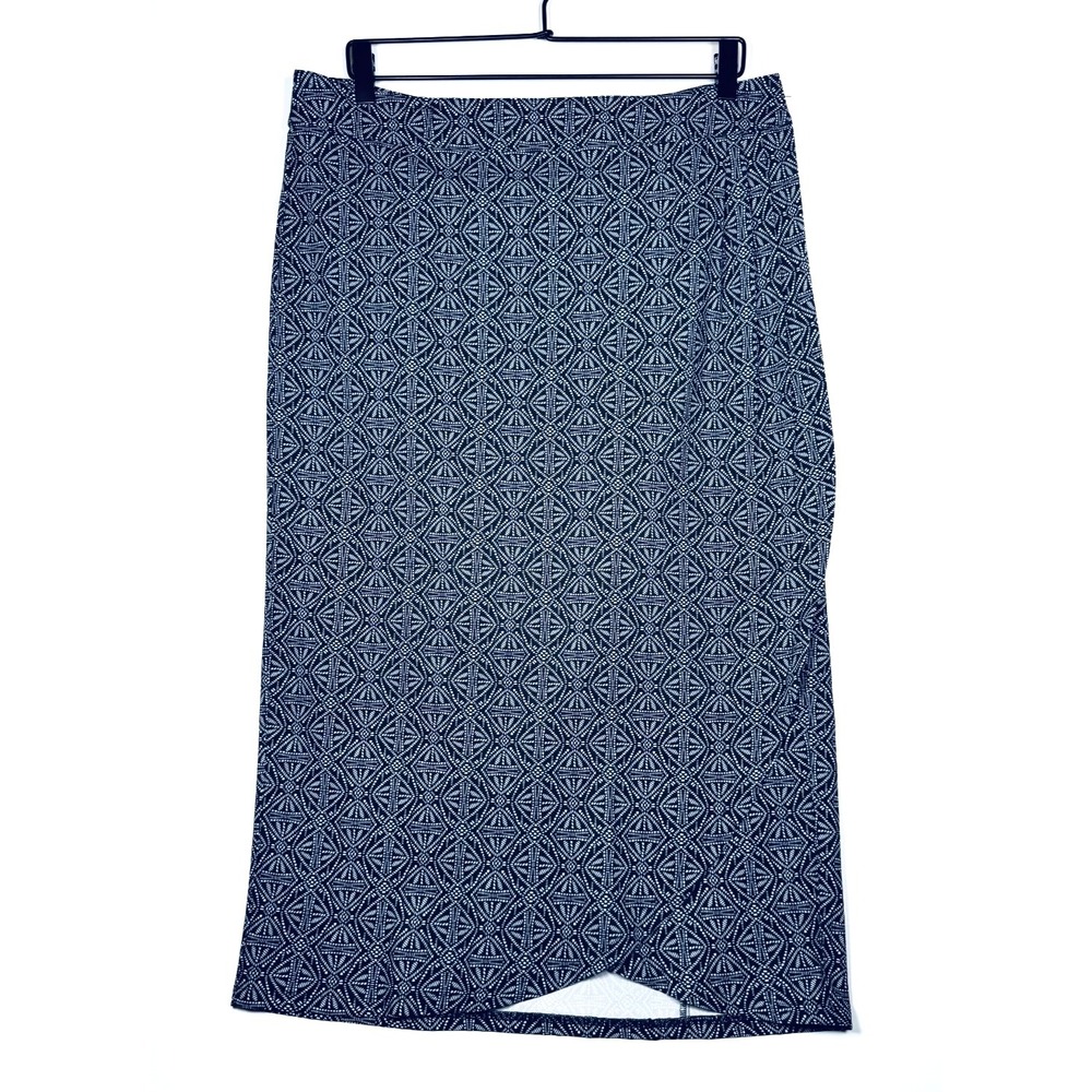 RipSkirt Hawaii Wrap Skirt Large Black Geometric Midi Travel Casual Stretch